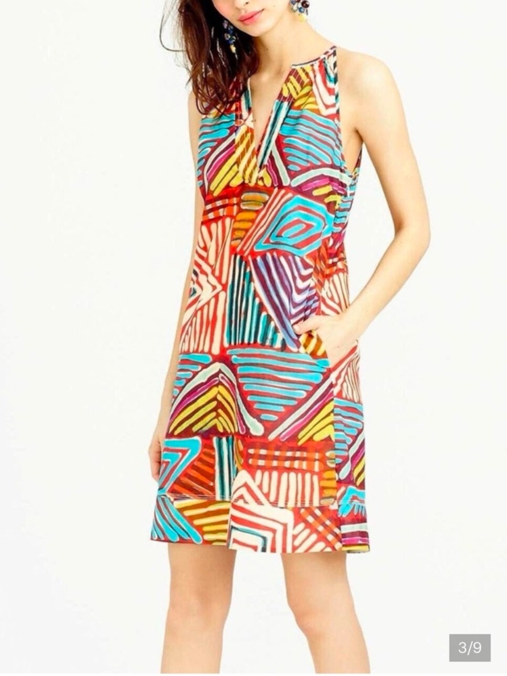 J. Crew Collection Geometric Brushstroke Cotton Multi-color Sundress, SZ 12